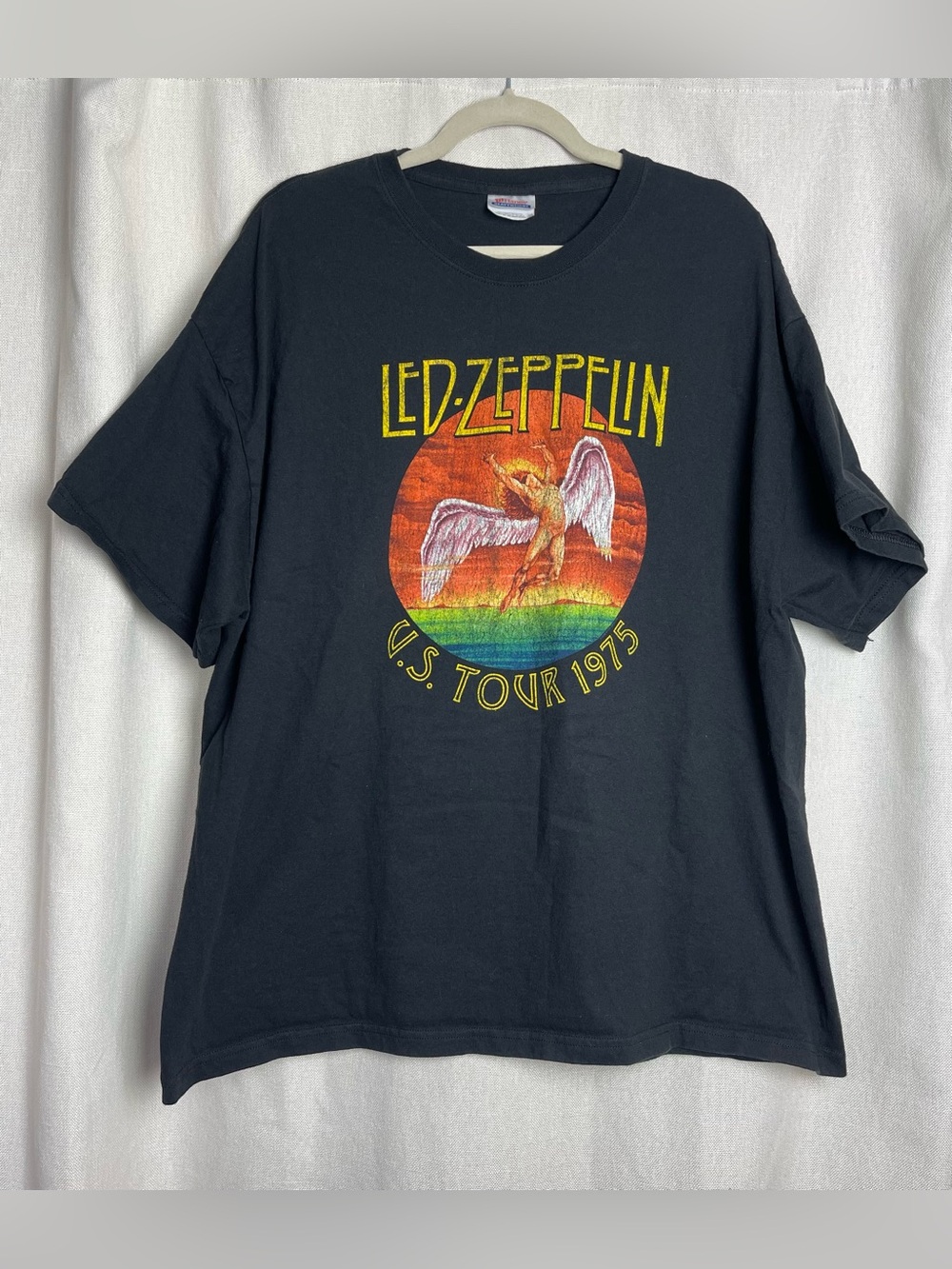 Led Zeppelin US Tour 1975 Tee 2XL Hanes Heavyweight Black Band T-Shirt Vintage